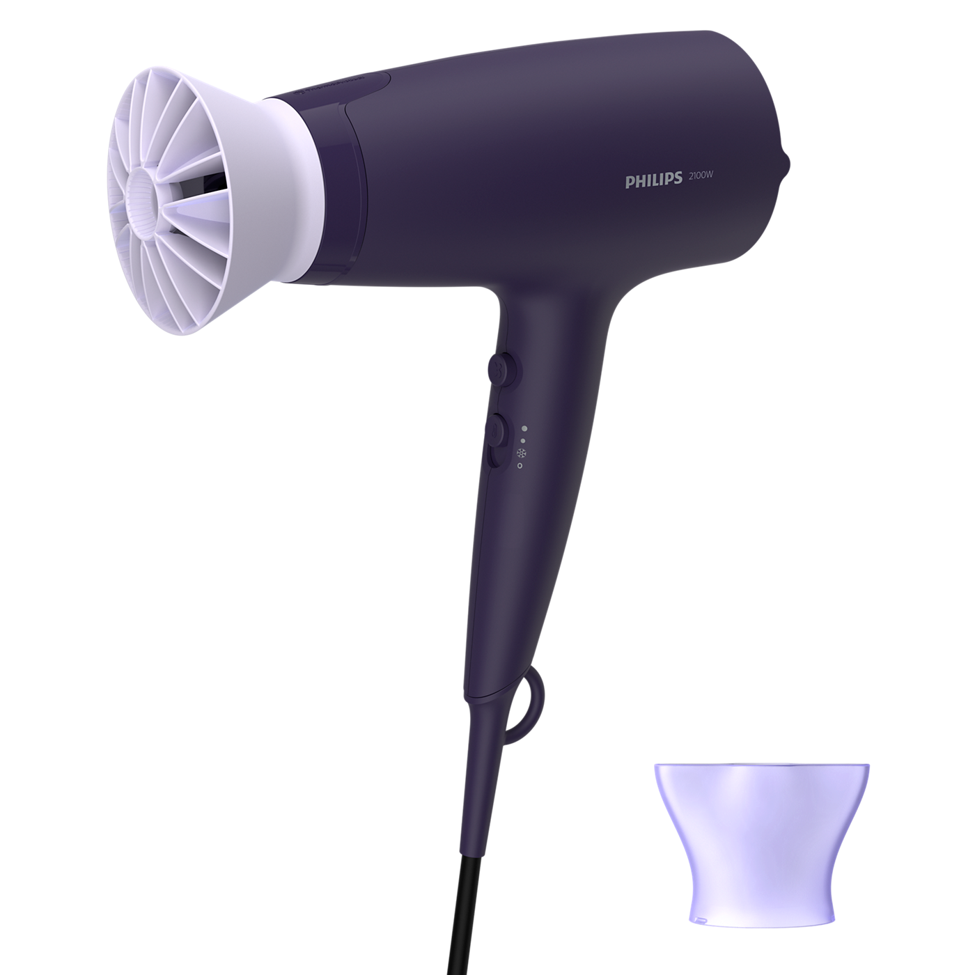 Philips hair dryer with attachments on a white background